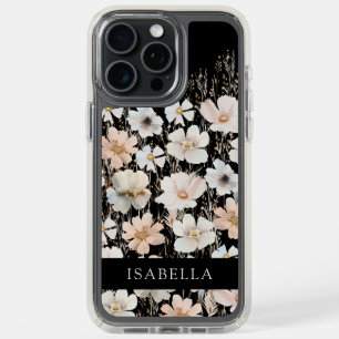 Wildflower Pattern on Black Personalized iPhone 15 Pro Max Case