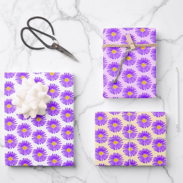 Wildflower Pattern Over White Yellow Purple Pastel Wrapping Paper Sheets (Front)
