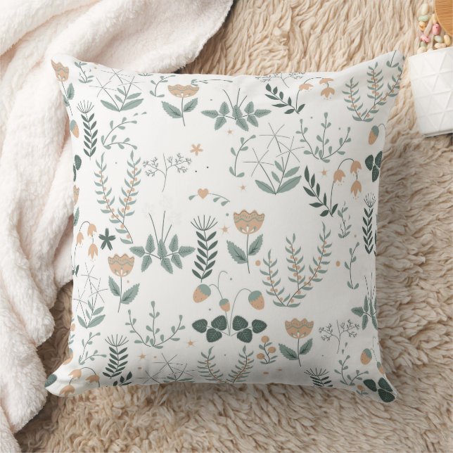wildflower pattern, pastel floral, boho flowers,  throw pillow (Blanket)