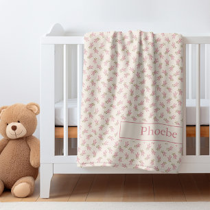 Wildflower Pattern Pink Feminine Pretty Name Baby Blanket
