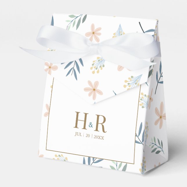 Wildflower Pattern Wedding Favor Box with Monogram (Front Side)