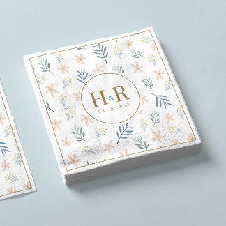 Wildflower Pattern Wedding Initials Napkins