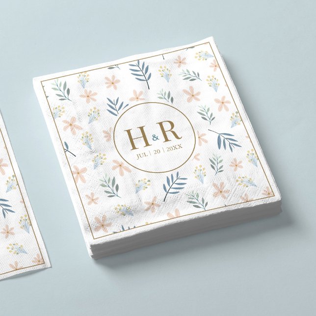 Wildflower Pattern Wedding Initials Napkins (Creator Uploaded)