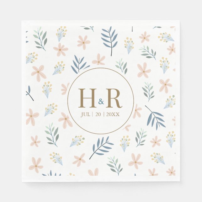 Wildflower Pattern Wedding Initials Napkins (Front)