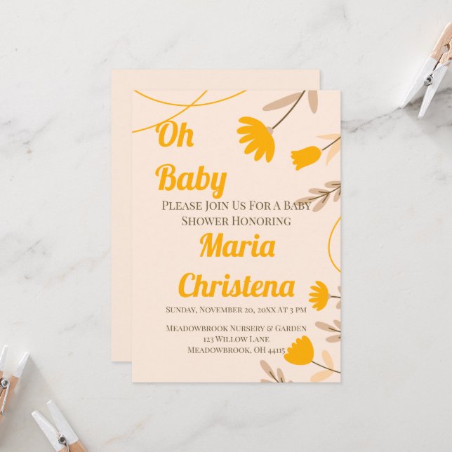 Wildflower Peach Baby Shower Invitation (Front/Back In Situ)
