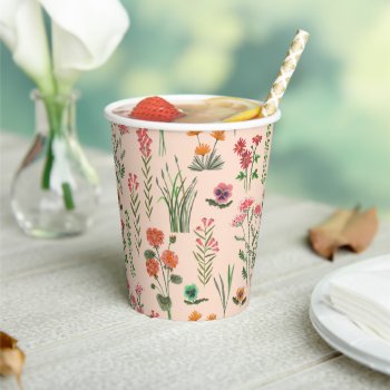 Wildflower Peach Bridal Shower  Paper Cups by CartitaDesign at Zazzle