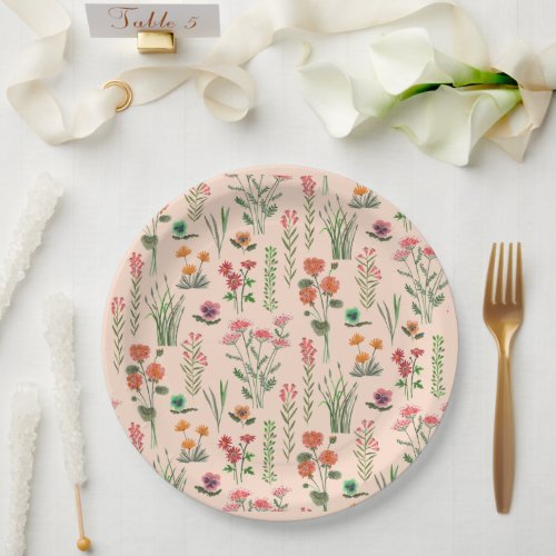 Wildflower Peach Bridal Shower  Paper Plates