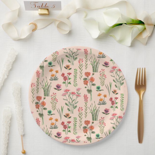Wildflower Peach Bridal Shower  Paper Plates (Wedding)
