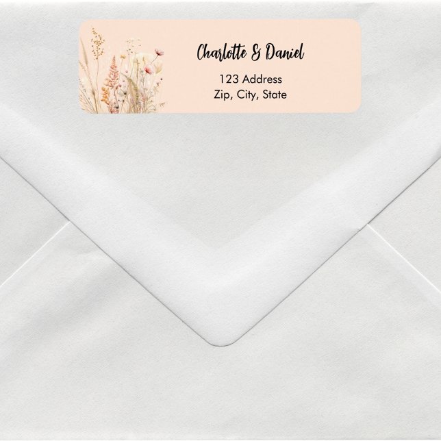 Wildflower peach pink script return address label (Creator Uploaded)