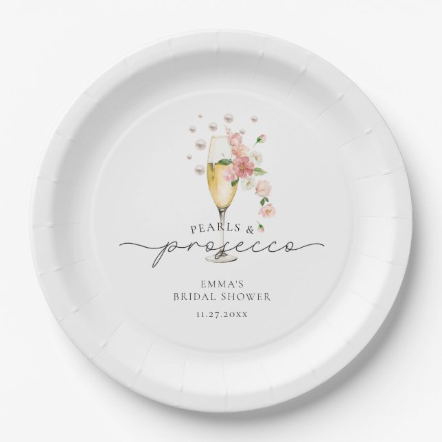 Wildflower Pearls & Prosecco Bridal Shower Paper Plates (Front)