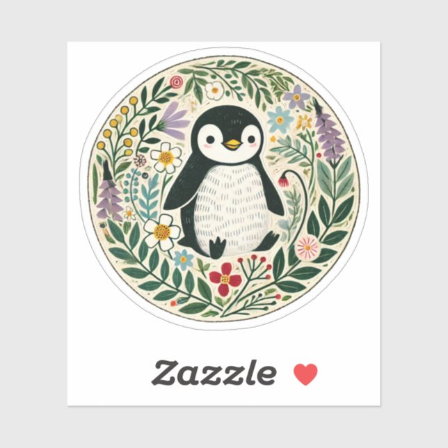 Wildflower Penguin Lovers Illustration             Sticker (Sheet)