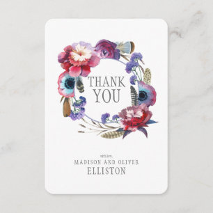 Wildflower Peony Floral with Feathers   Thank You Card