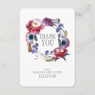 Wildflower Peony Floral with Feathers | Thank You Card