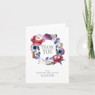 Wildflower Peony Floral with Feathers | Thank You Card