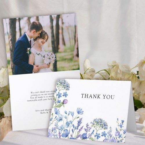 Wildflower Periwinkle Floral Wedding Photo Thank You Card