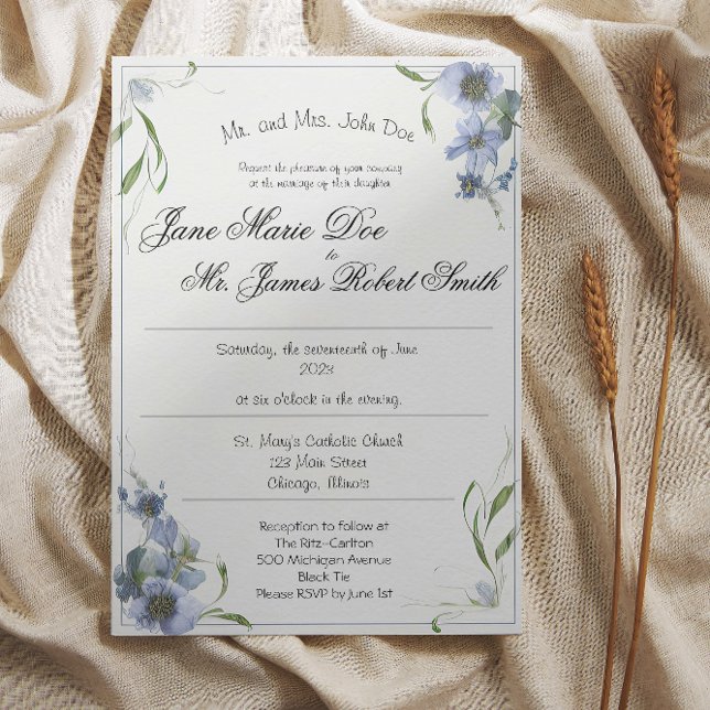 Wildflower Periwinkle Wedding Invitation (Creator Uploaded)