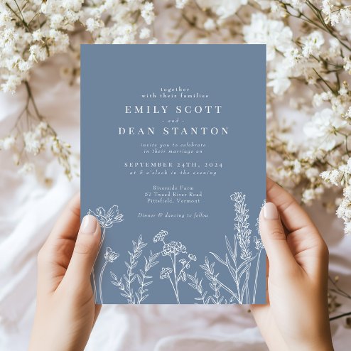 Wedding Invitations - Pink Dramatic personalized gifts for you Periwinkle wildflower wedding invitation