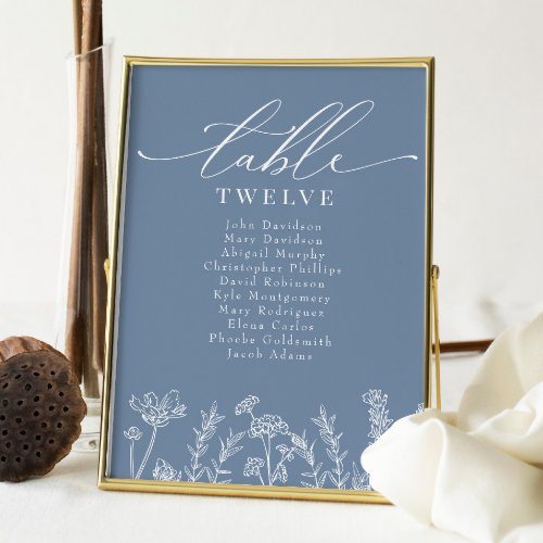 Wildflower Periwinkle Wedding Seating Chart Invitation