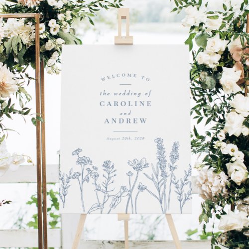 Wildflower Periwinkle Wedding Welcome Sign