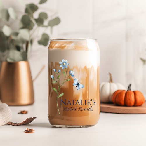 Wildflower Personalized Bridal Shower Iced Coffee Can Glass