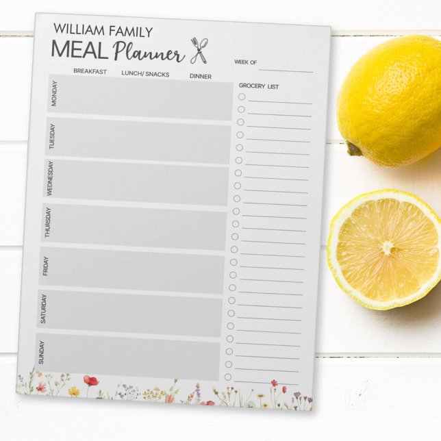Wildflower Personalized Meal Planner Grocery List Notepad (In situ)