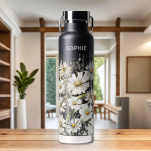 Wildflower Personalized Name Floral Black Water Bottle