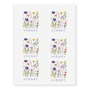 Wildflower Personalized Name Temporary Tattoos
