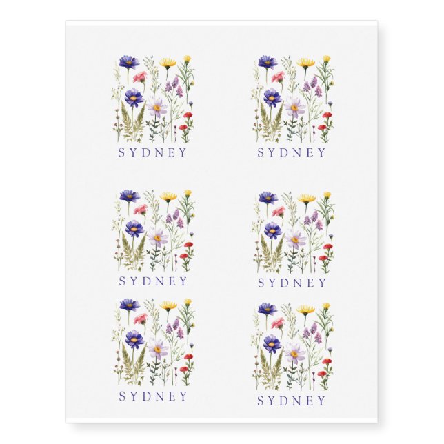  Wildflower Personalized Name Temporary Tattoos (Front)