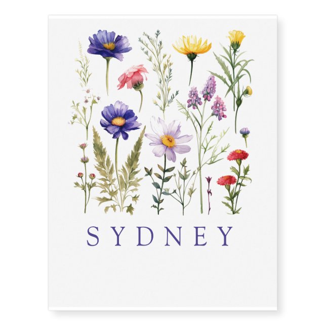  Wildflower Personalized Name Temporary Tattoos (Front)
