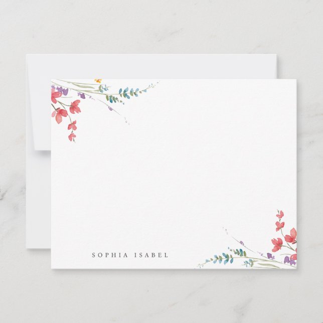 Wildflower Personalized Stationery Note Card Boho (Front)