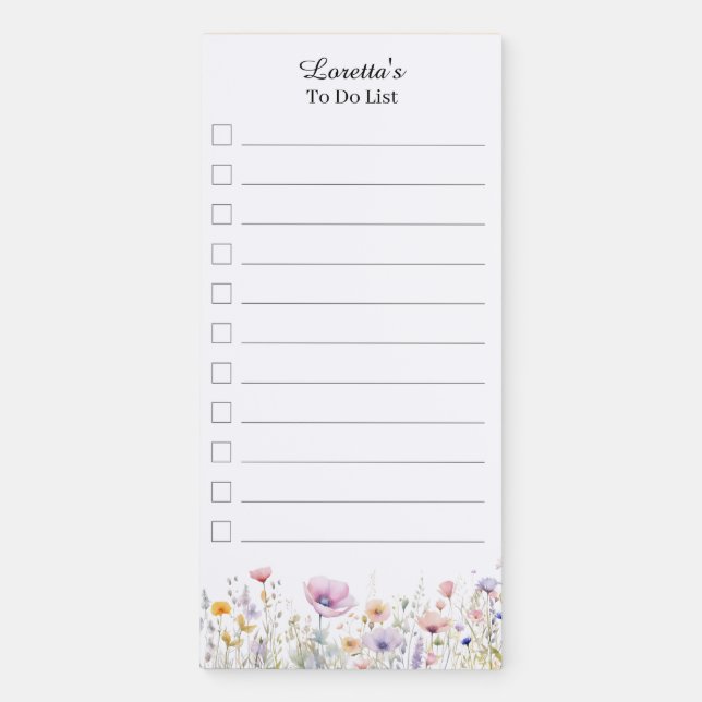 Wildflower Personalized To Do List Magnetic Notepad (Front)
