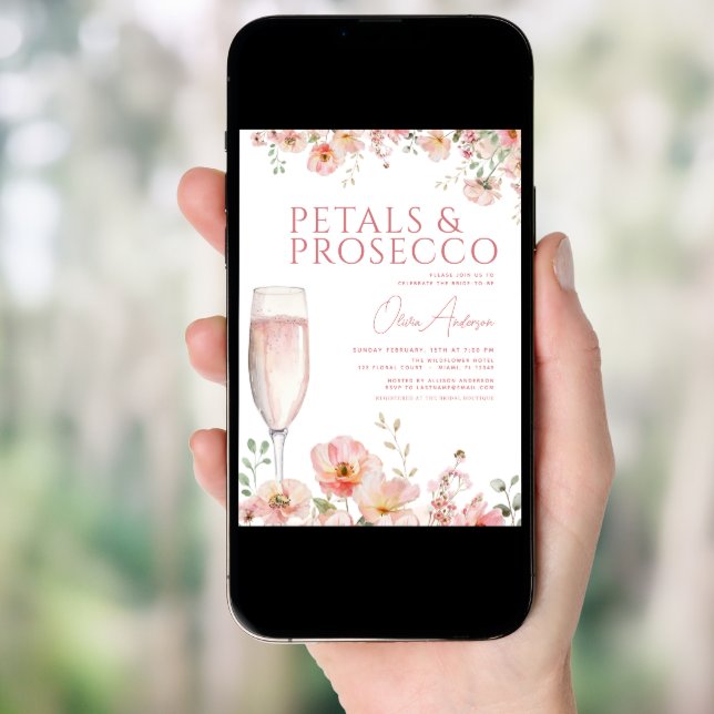 Wildflower Petals & Prosecco Blush Bridal Shower  Invitation (Front Digital)