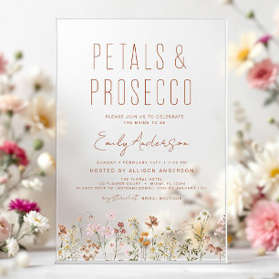 Wildflower Petals & Prosecco Bridal Shower Acrylic Invitations