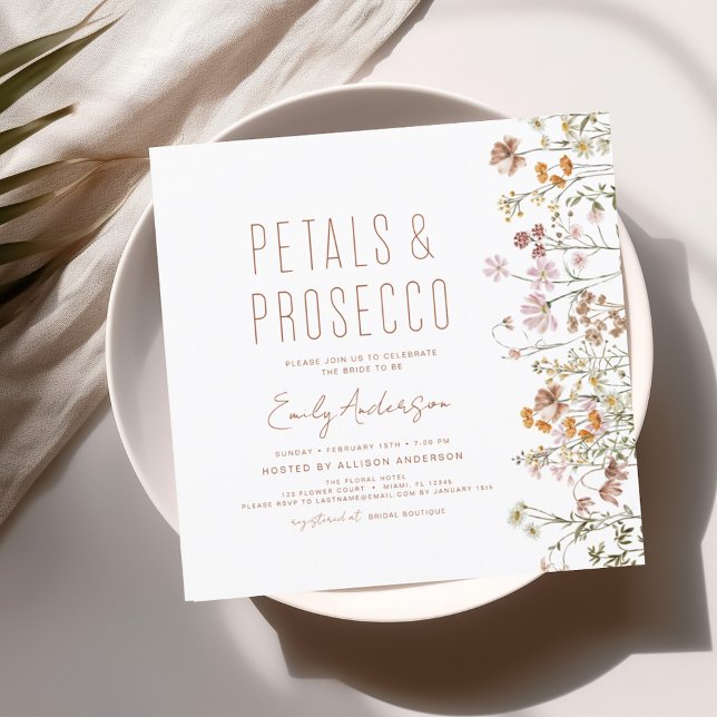 Wildflower Petals & Prosecco Bridal Shower Garden Invitation (Creator Uploaded)