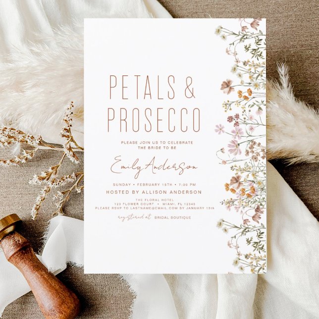 Wildflower Petals & Prosecco Bridal Shower Garden Invitation (Creator Uploaded)