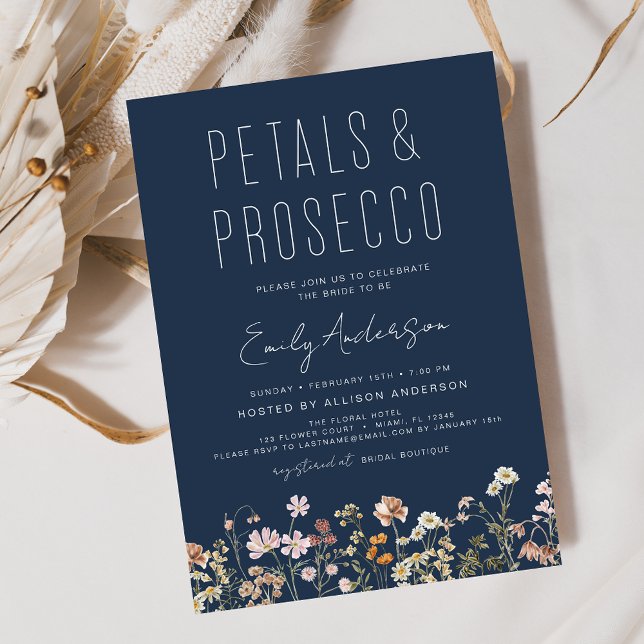 Wildflower Petals & Prosecco Bridal Shower  Invitation (Creator Uploaded)