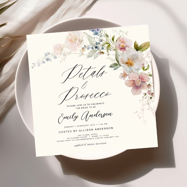 Wildflower Petals & Prosecco Bridal Shower Invitation (Creator Uploaded)