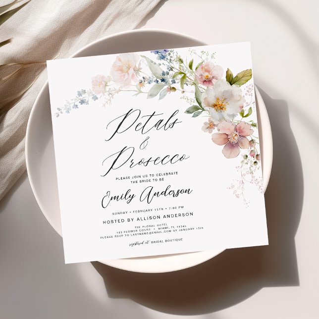 Wildflower Petals & Prosecco Bridal Shower Invitation (Creator Uploaded)