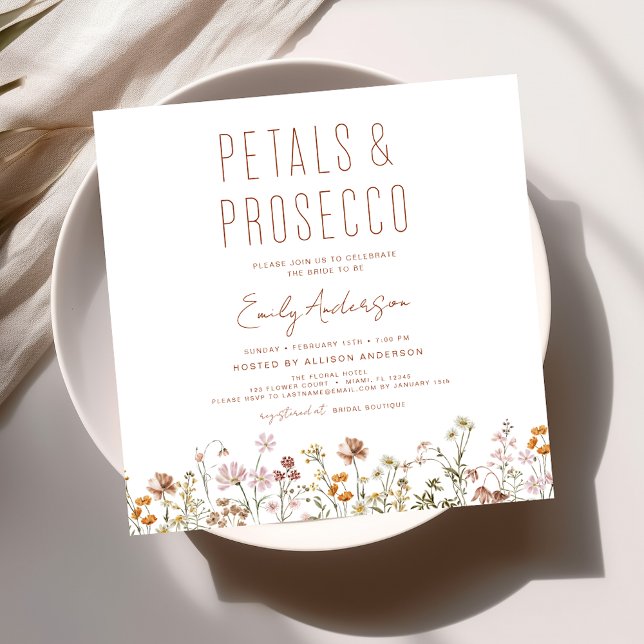 Wildflower Petals & Prosecco Bridal Shower  Invitation (Creator Uploaded)