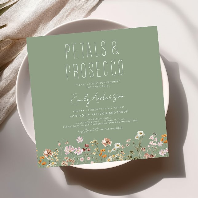 Wildflower Petals & Prosecco Bridal Shower  Invitation (Creator Uploaded)
