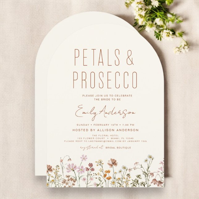 Wildflower Petals & Prosecco Bridal Shower  Invitation (Creator Uploaded)