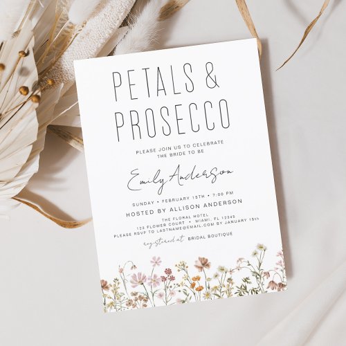 Wildflower Petals  Prosecco Bridal Shower Invitation