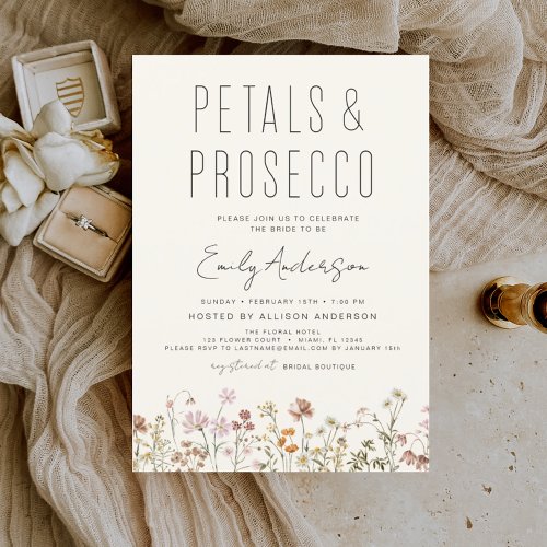 Wildflower Petals  Prosecco Bridal Shower Invitation