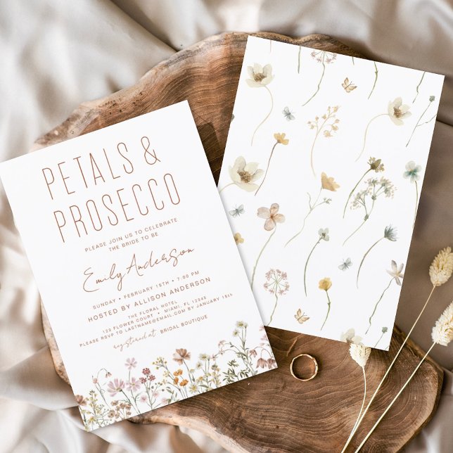 Wildflower Petals & Prosecco Bridal Shower  Invitation (Creator Uploaded)