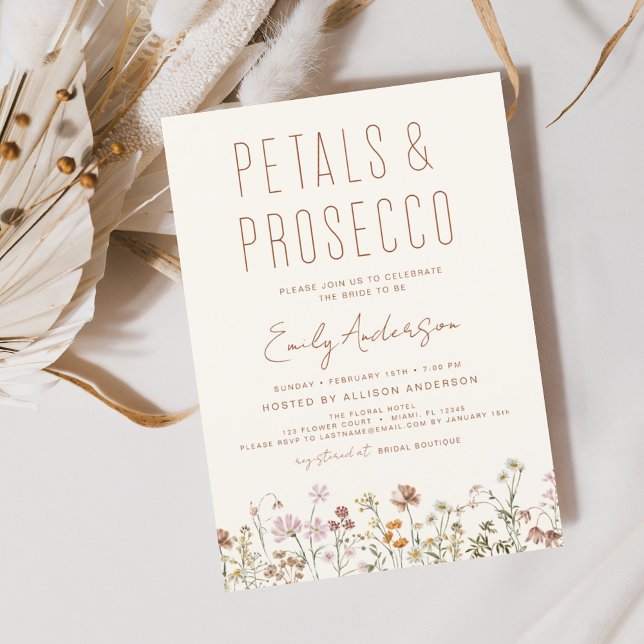 Wildflower Petals & Prosecco Bridal Shower  Invitation (Creator Uploaded)