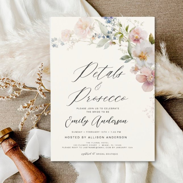 Wildflower Petals & Prosecco Bridal Shower Invitation (Creator Uploaded)