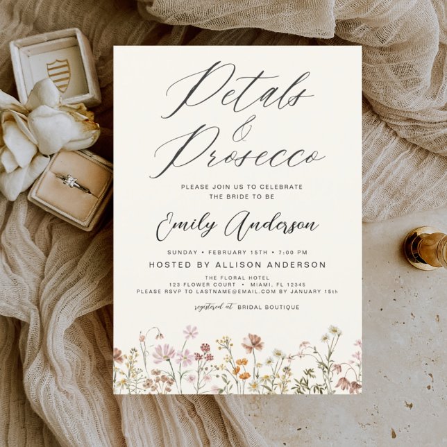 Wildflower Petals & Prosecco Bridal Shower Invitation (Creator Uploaded)