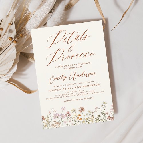 Wildflower Petals  Prosecco Bridal Shower Invitation