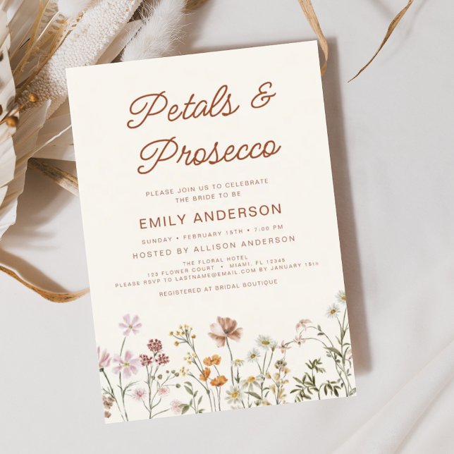 Wildflower Petals & Prosecco Bridal Shower  Invitation (Creator Uploaded)