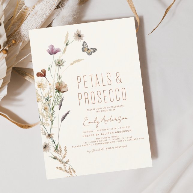 Wildflower Petals & Prosecco Bridal Shower  Invitation (Creator Uploaded)